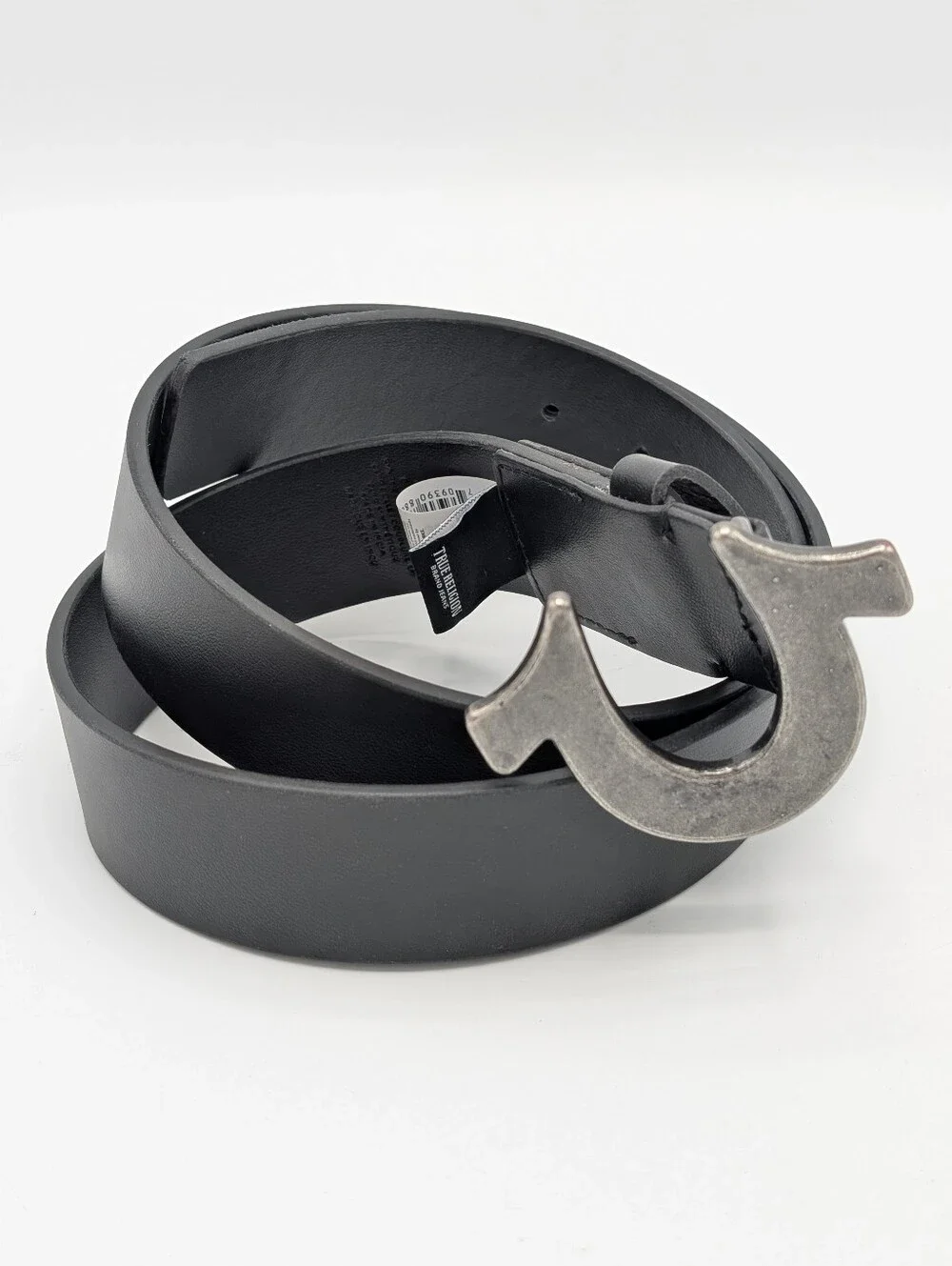 True Religion Belt 36 Black Faux Leather  with Silver Horseshoe Buckle Casual
